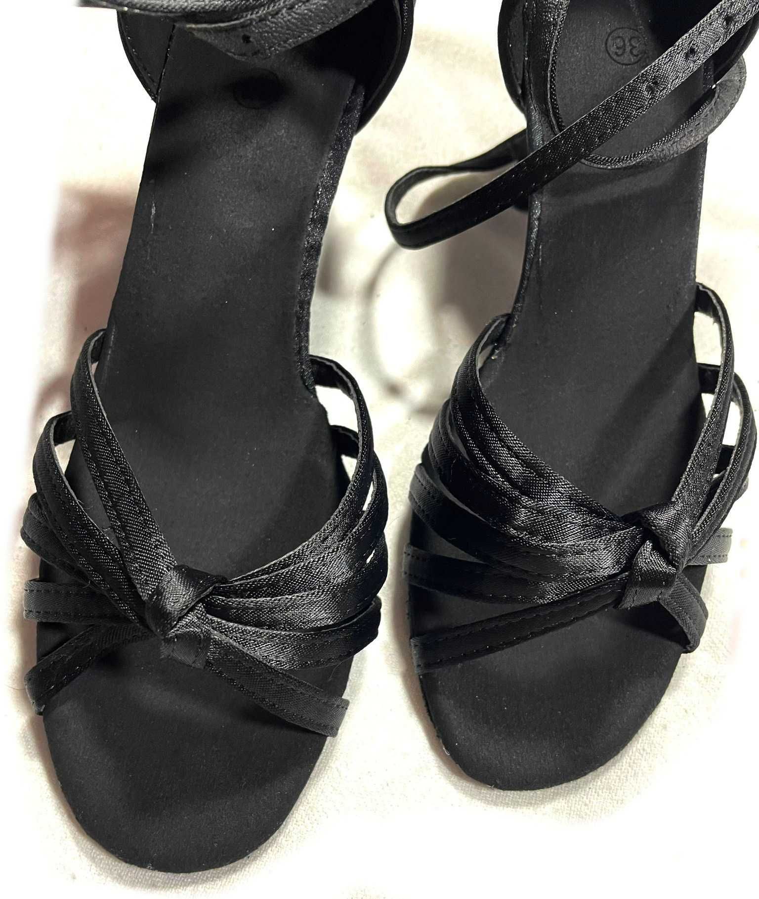 Nowe buty do tańca Latino 39 czarne 7 cm supełek