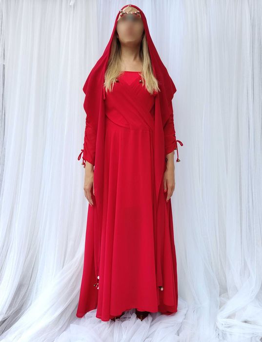 Strój folk folklor ludowy orient S 36 suknia kaptur szyfon sukienka