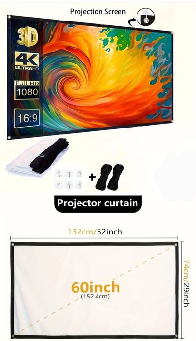 Екран для проектора 60" 16:9 з крячками  а люверсами