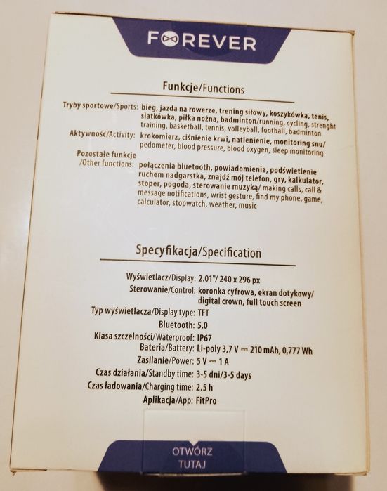 Smartwatch Forever nowy, wielofunkcyjny,dwa paski