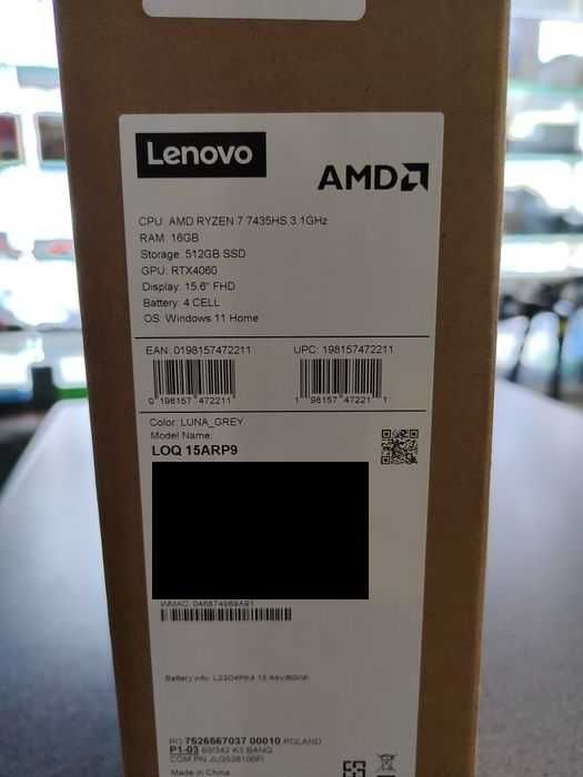 W2//Lenovo/ LOQ 15ARP9 Laptop/ Ryzen 7+GeForce GTX 4060/ Nowy GW