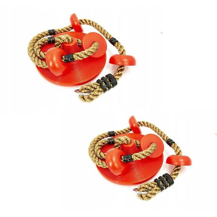 2x Okrągłe Siedzisko z Liną Wspinaczkową Dysk Czerwony huśtawka zestaw