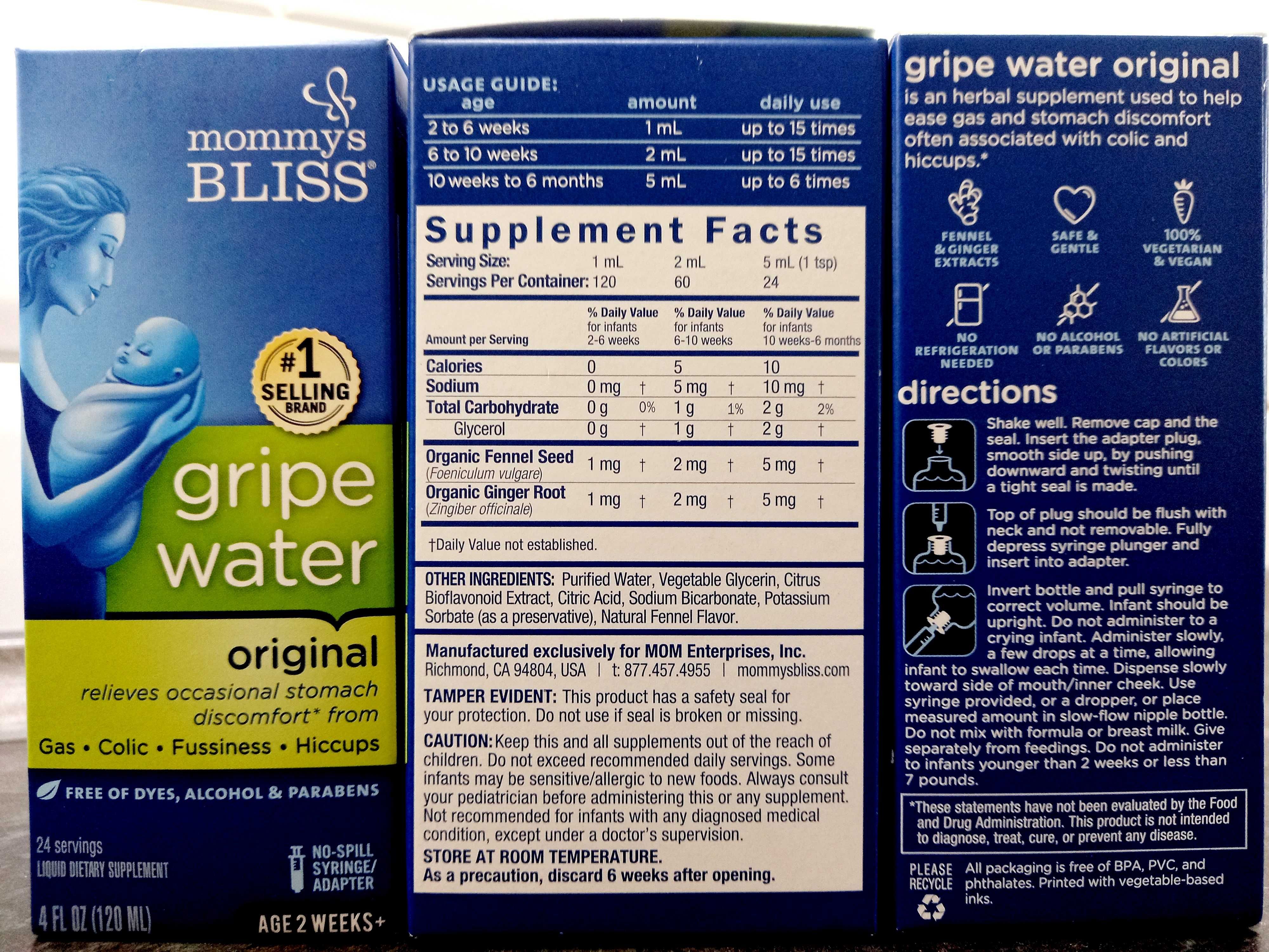 Mommys Bliss, Gripe Water (120 мл), укропная вода, кропова вода