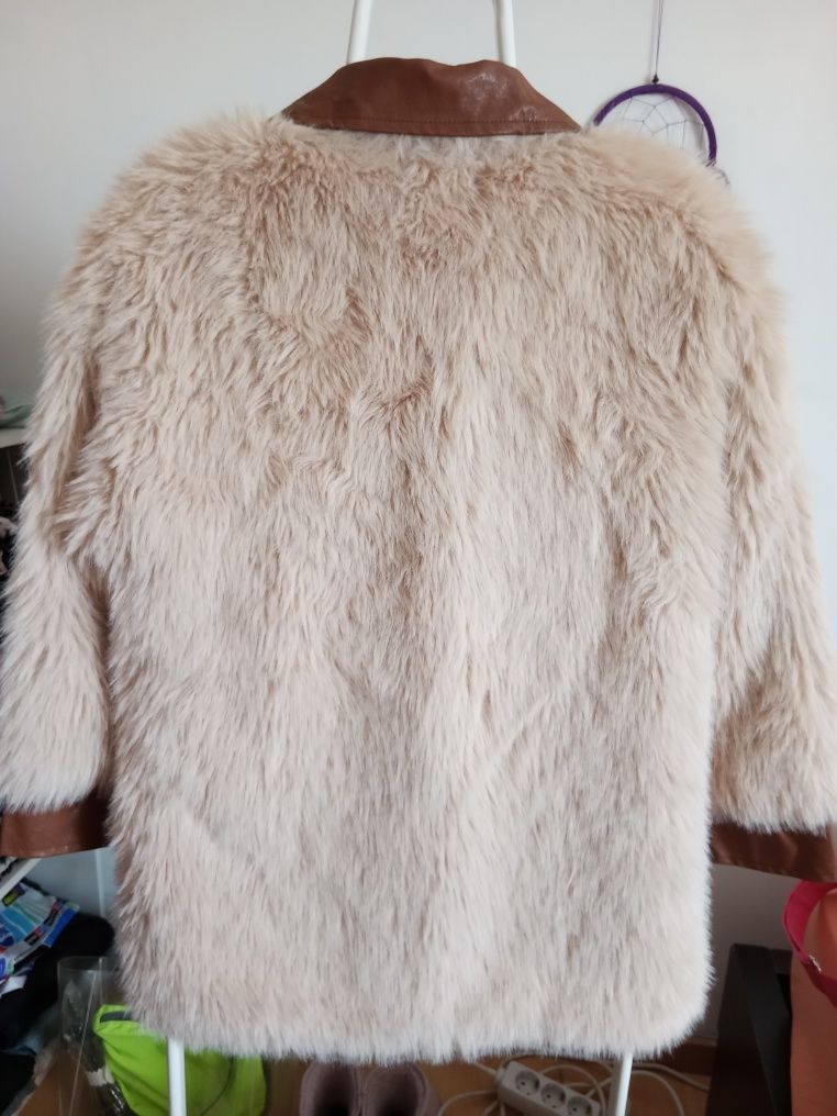 Casaco lindo bege/castanho pelo/pele sintético L/XL
