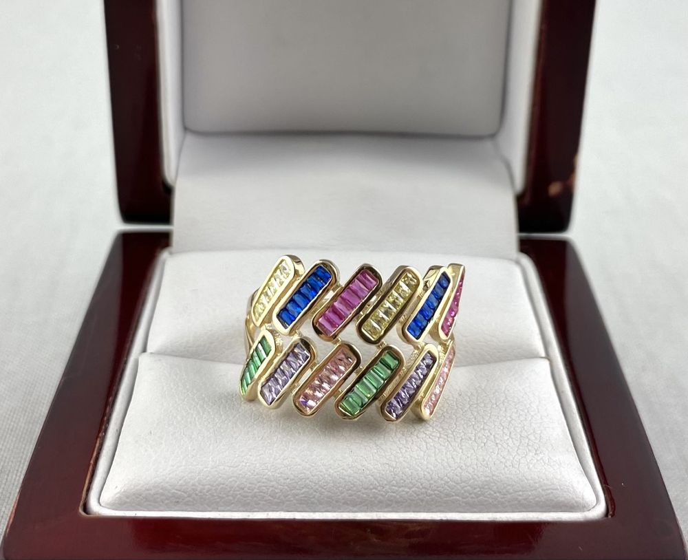 ZŁOTY pierścionek z barwnymi kamyczkami PR. 585 (14K) rozmiar 20