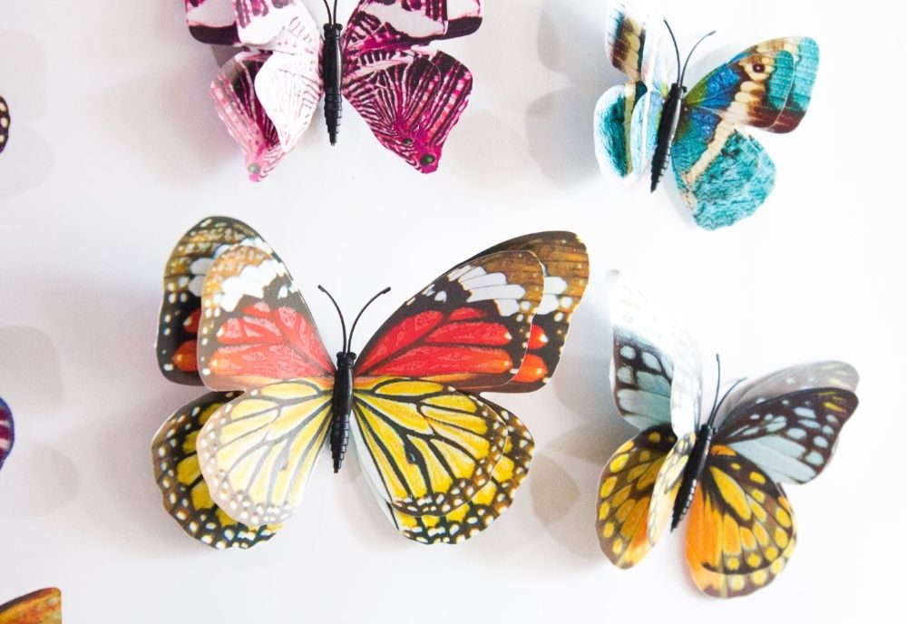 Conjunto de 12 Borboletas Coloridas Florescentes