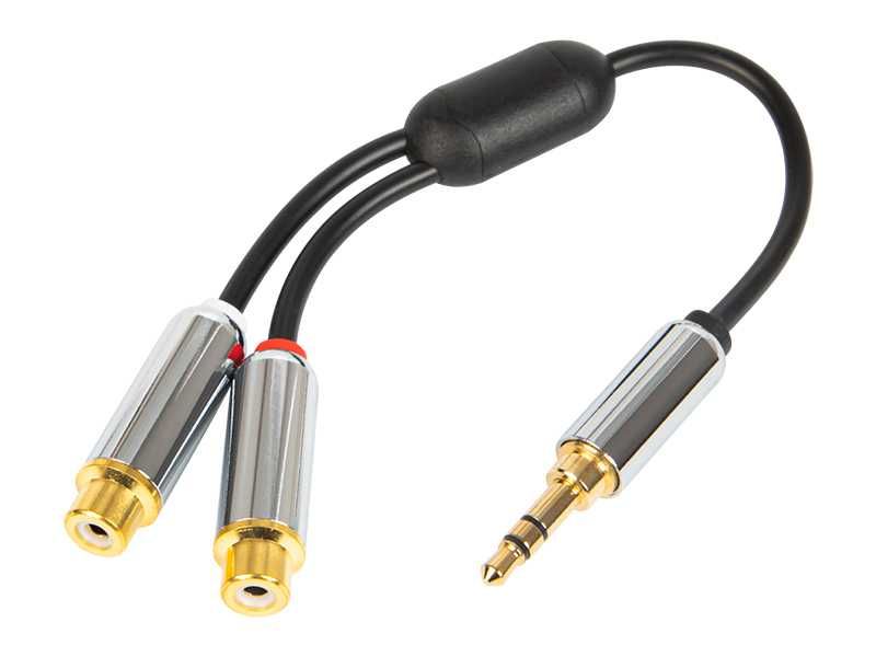 Rozgałęźnik Jack: WTYK 3,5ST-2GNIAZDO RCA z przewodem 15cm METAL