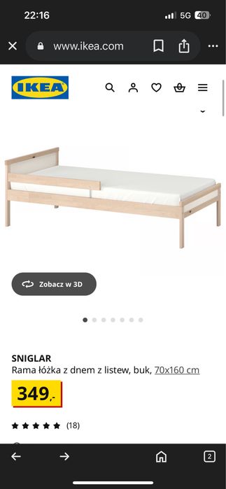 Łóżko Rama łóżka z dnem z listew, buk, 70x160 cm IKEA Jednosobowe