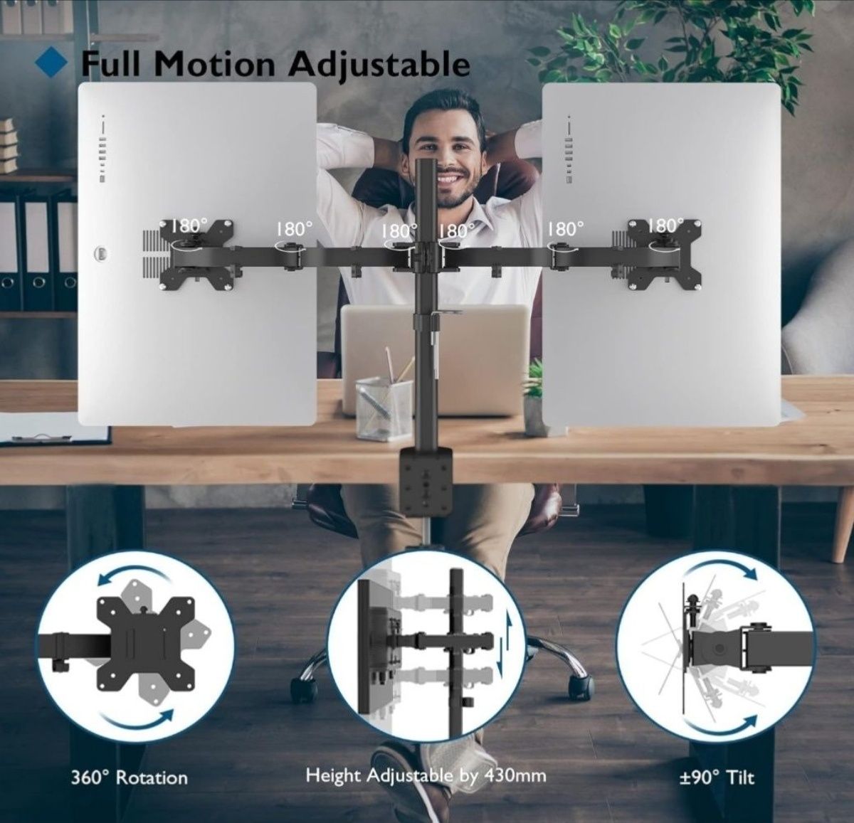 Uchwyt na dwa monitory BONTEC, 13 - 27 cali, do 10 kg na jeden monitor