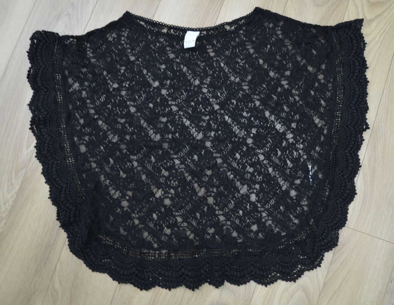 Bluzka koronkowa czarna koronka narzuta Vila XS 36 retro