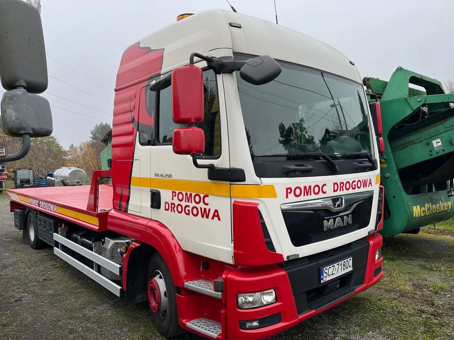 MAN TGL 12.250  pomoc drogowa . laweta płyta widelec