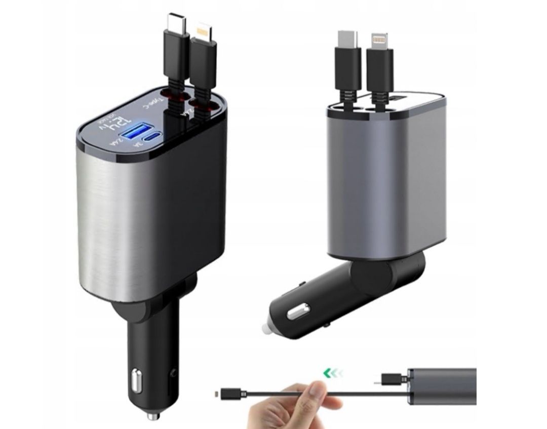 Ładowarka samochodowa 66W USB-C LIGHTING 4w1 adapter z zapalniczka