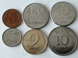 Lote de seis moedas estrangeiras em muito bom estado