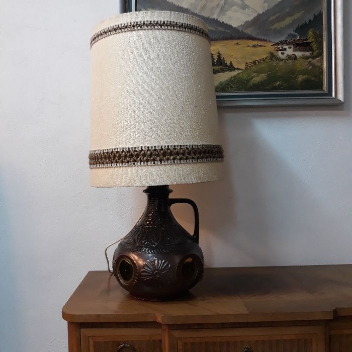 Zabytkowa lampa stołowa ceramiczna W. Germany abażur 2 źródła światła