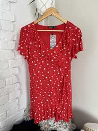 Nowa wiskozowa sukienka w gwiazdki czerwona 42 xl Boohoo