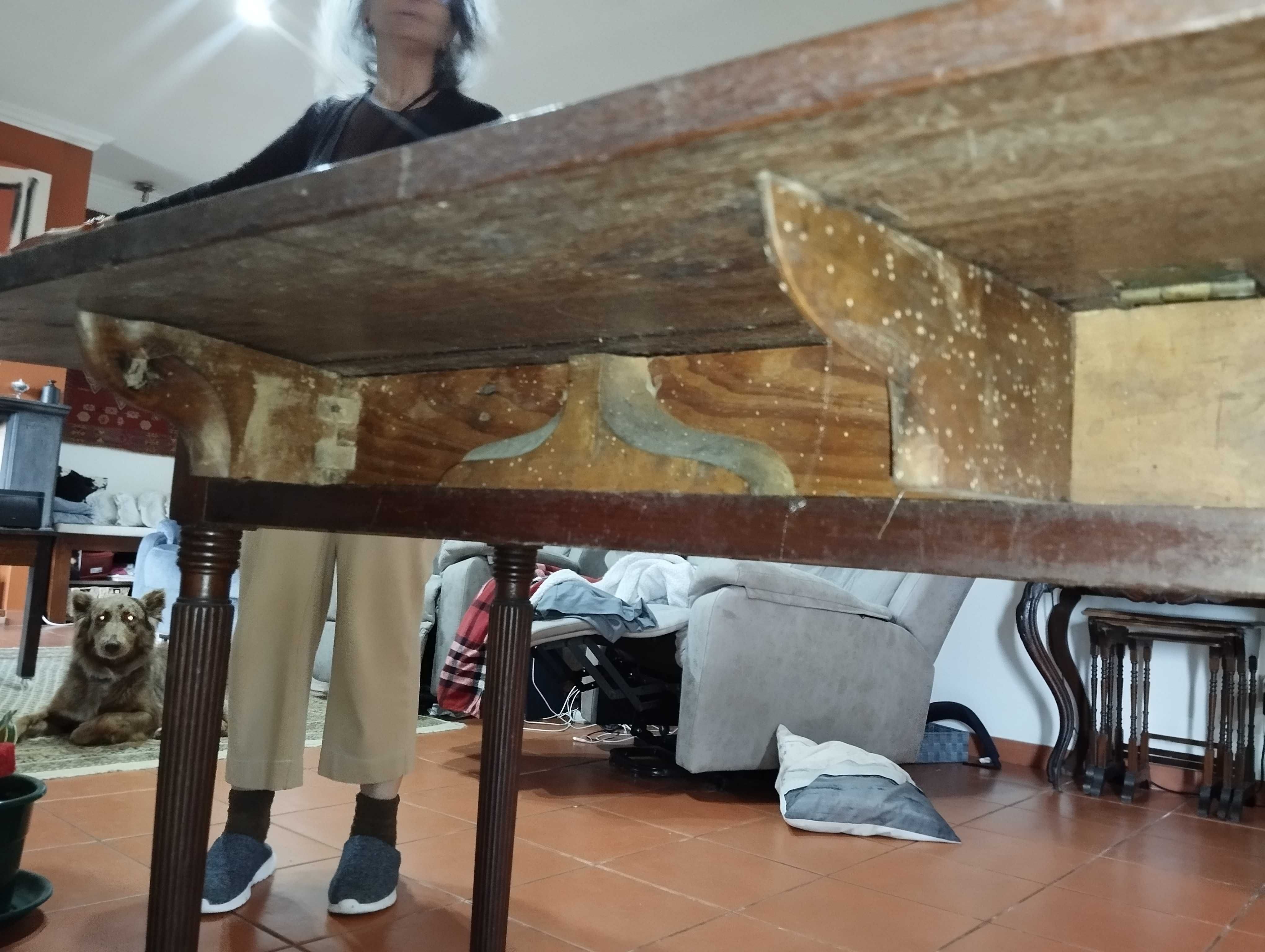 Mesa antiga com tampo retangular e duas abas