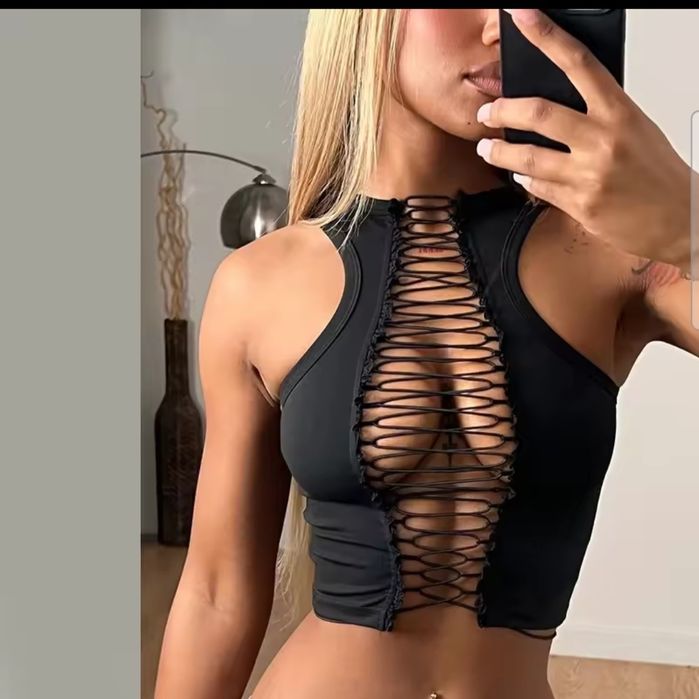 Стильный кроп топ на шнуровці