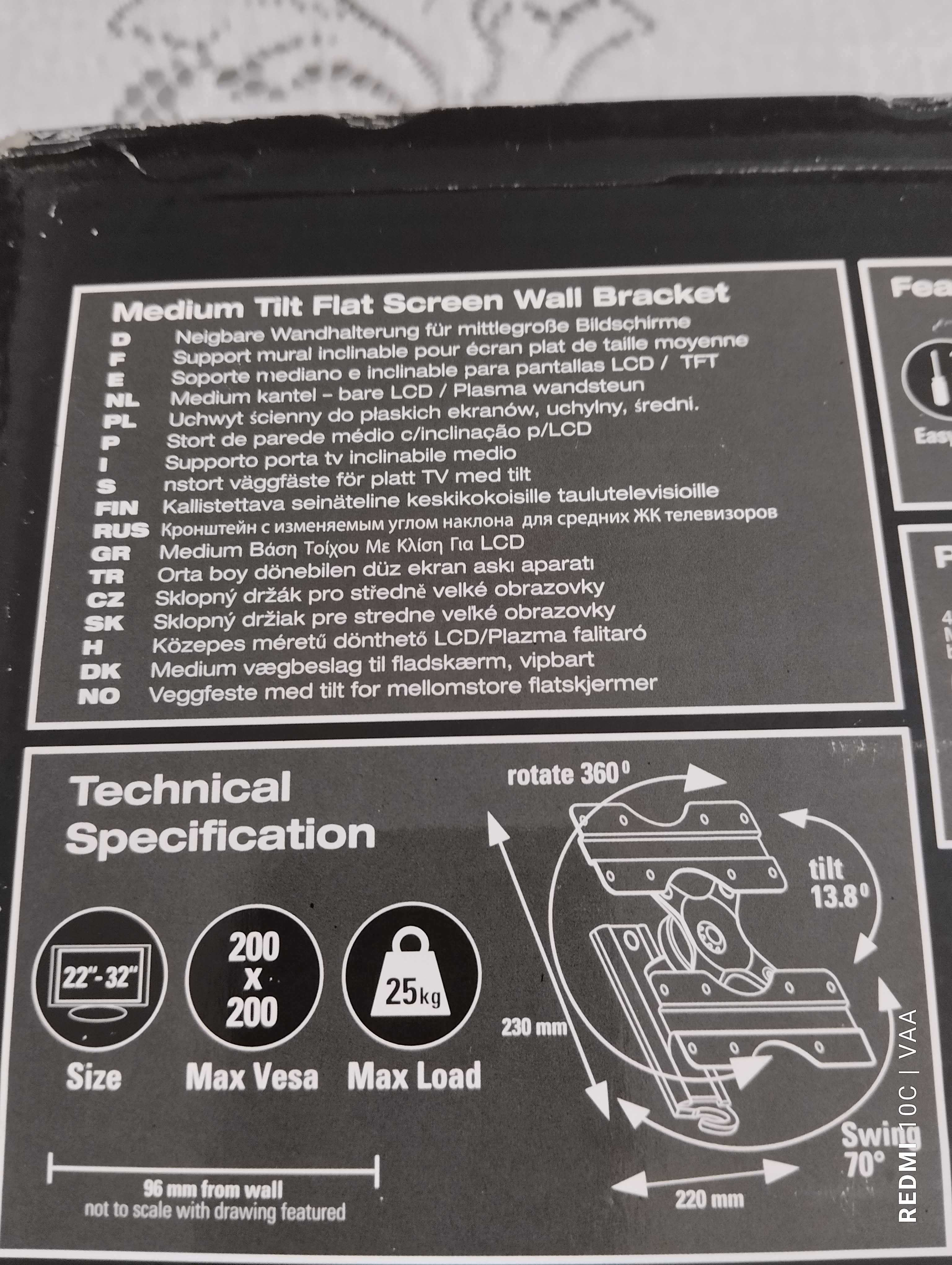 Suporte parede c/ inclinação para LCD - Vivanco Titan MT3220