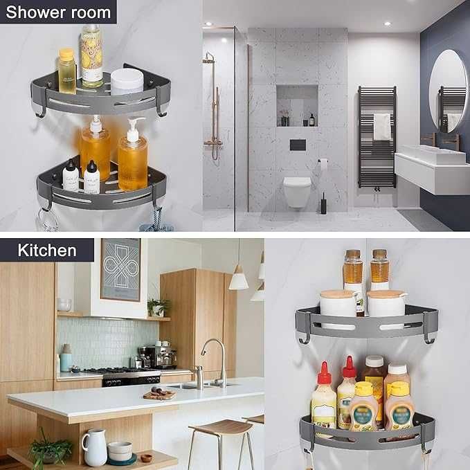 Półka łazienkowa narożna pod prysznic 1 SZT LOFT SZARA SAMOPRZYLEPNA