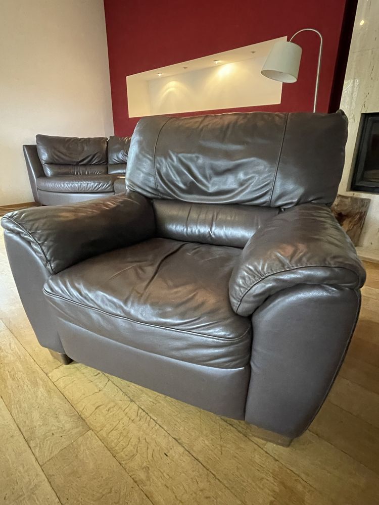 Komplet skórzany Natuzzi (sofa, fotel, pufa)