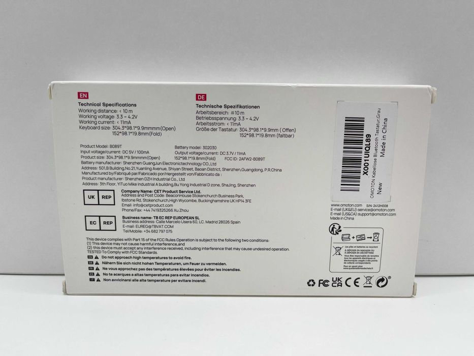 Składana klawiatura z touchpadem OMOTON KB568 grafitowa QWERTZ