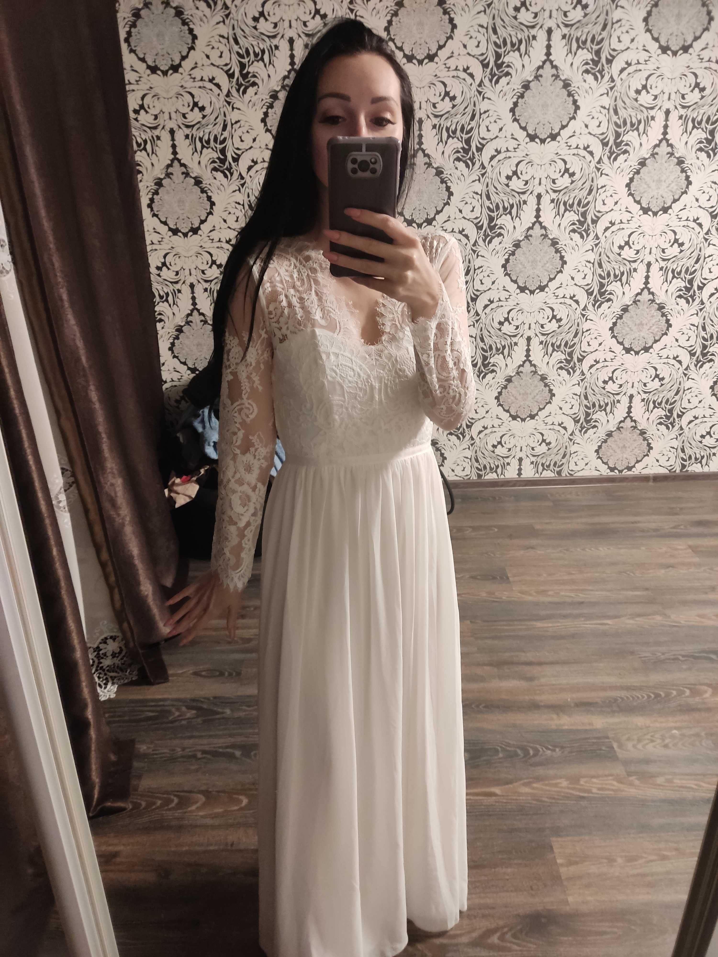 Закрытое свадебное платье  в пол на роспись на венчание сукня розпис