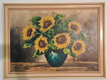 Obraz olejny na płótnie słoneczniki kwiaty sygnowany Hoving