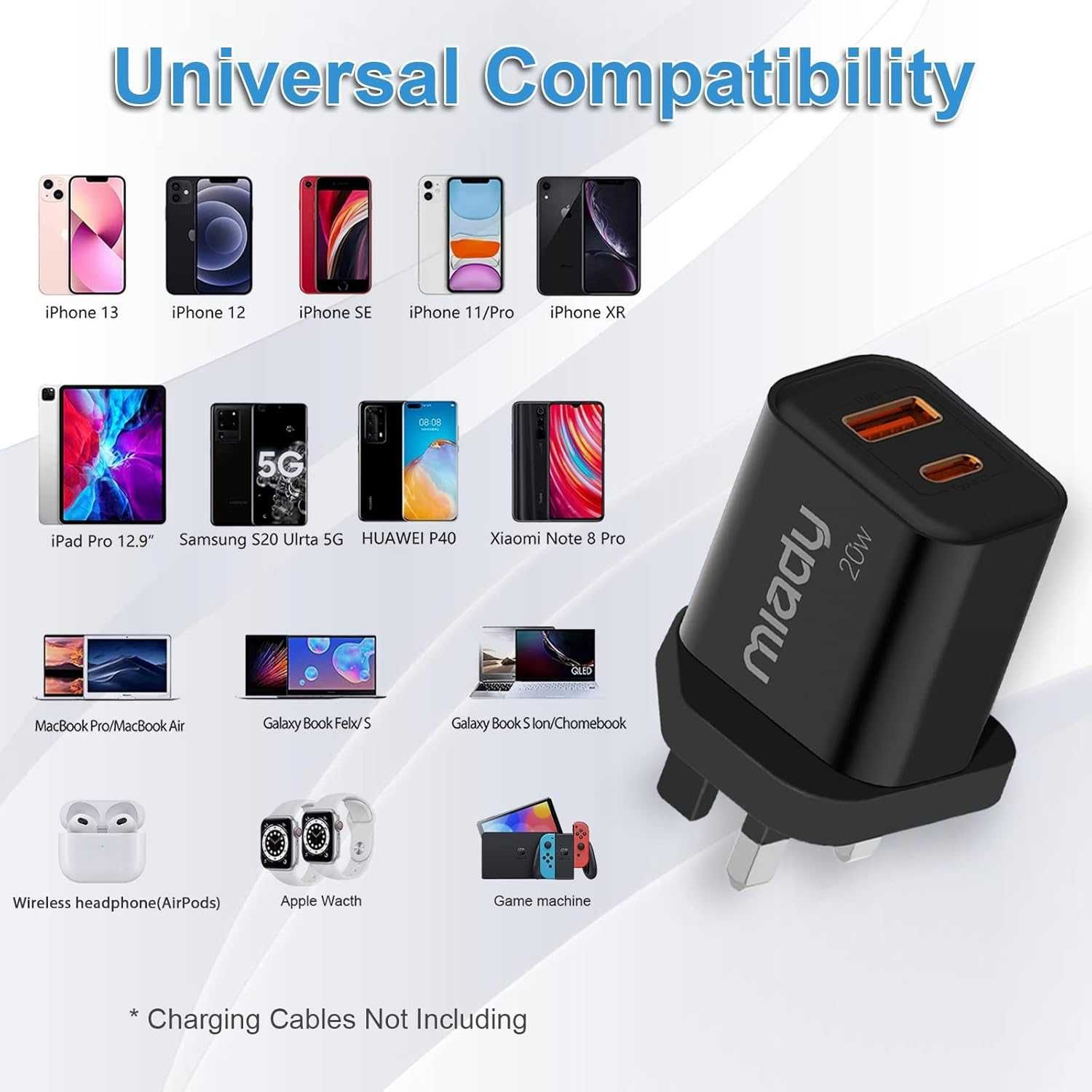 [2-pak] Szybka ładowarka Miady 20 W USB /USB-C
