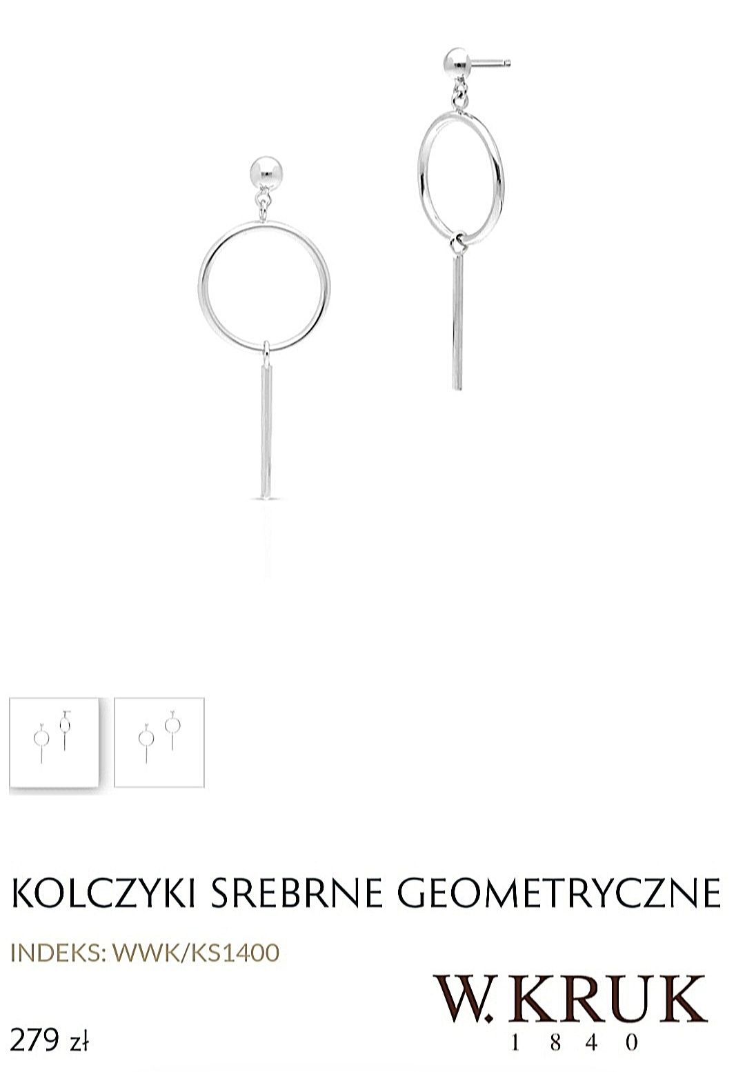 SREBRO 925 W.Kruk kolczyki geometryczne koła rurki wiszące duże