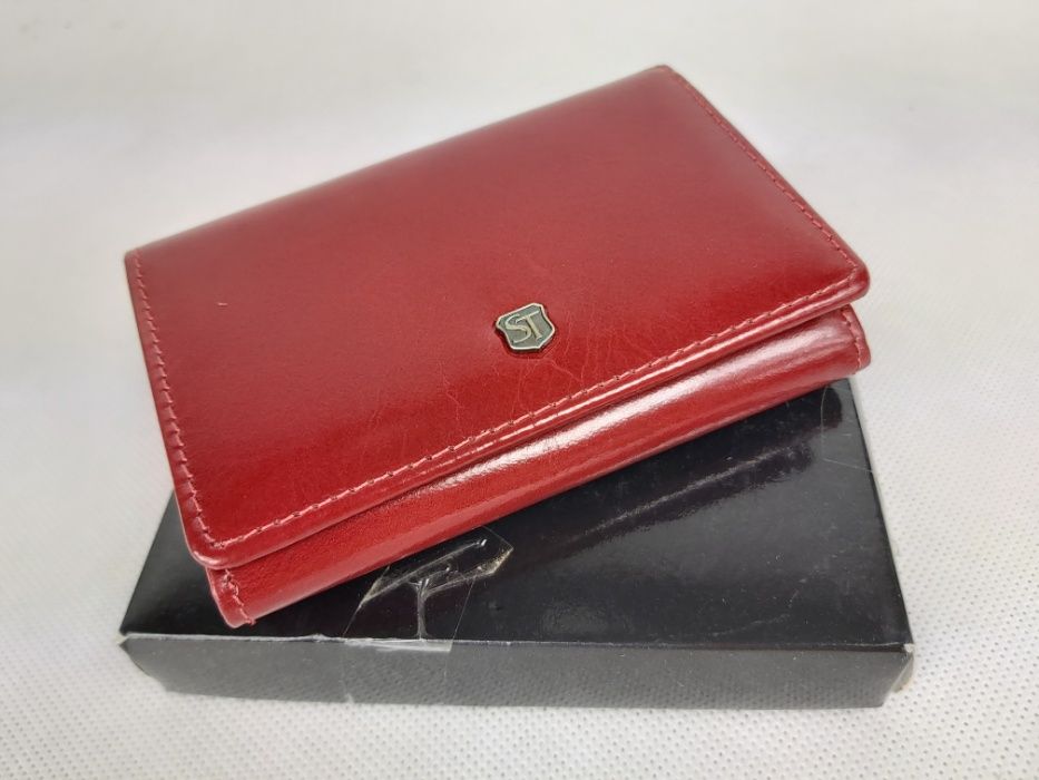 Czerwony portfel portmonetka mała STEFANIA skóra naturalna licowa