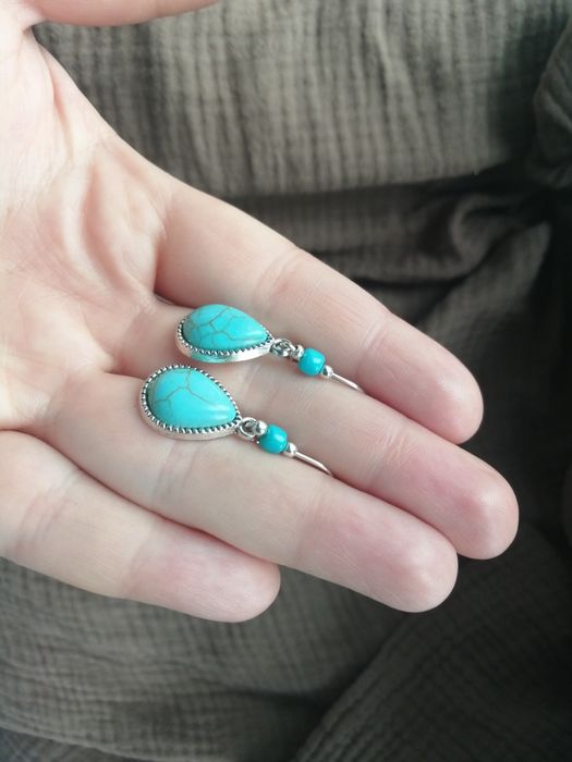 Kolczyki z turkusowym oczkiem. Styl boho lub indiański