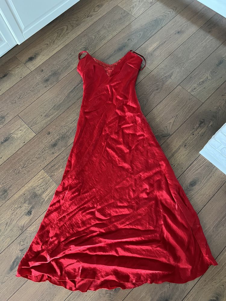 Nowa z metką elegancka suknia do ziemi sukienka czerwona L bal wesele