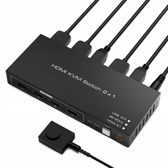 Przełącznik KVM 2x1 8K HDMI – 2-portowy przełącznik KVM HDMI 2.1