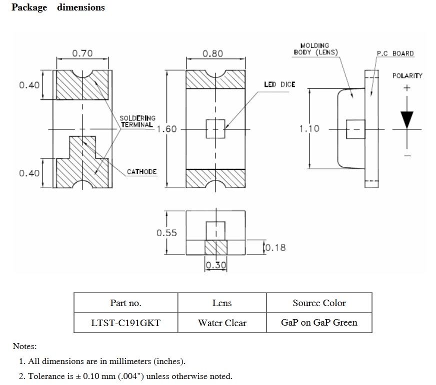 Diody LED SMD 0603 LTST-C191GKT - 200 sztuk