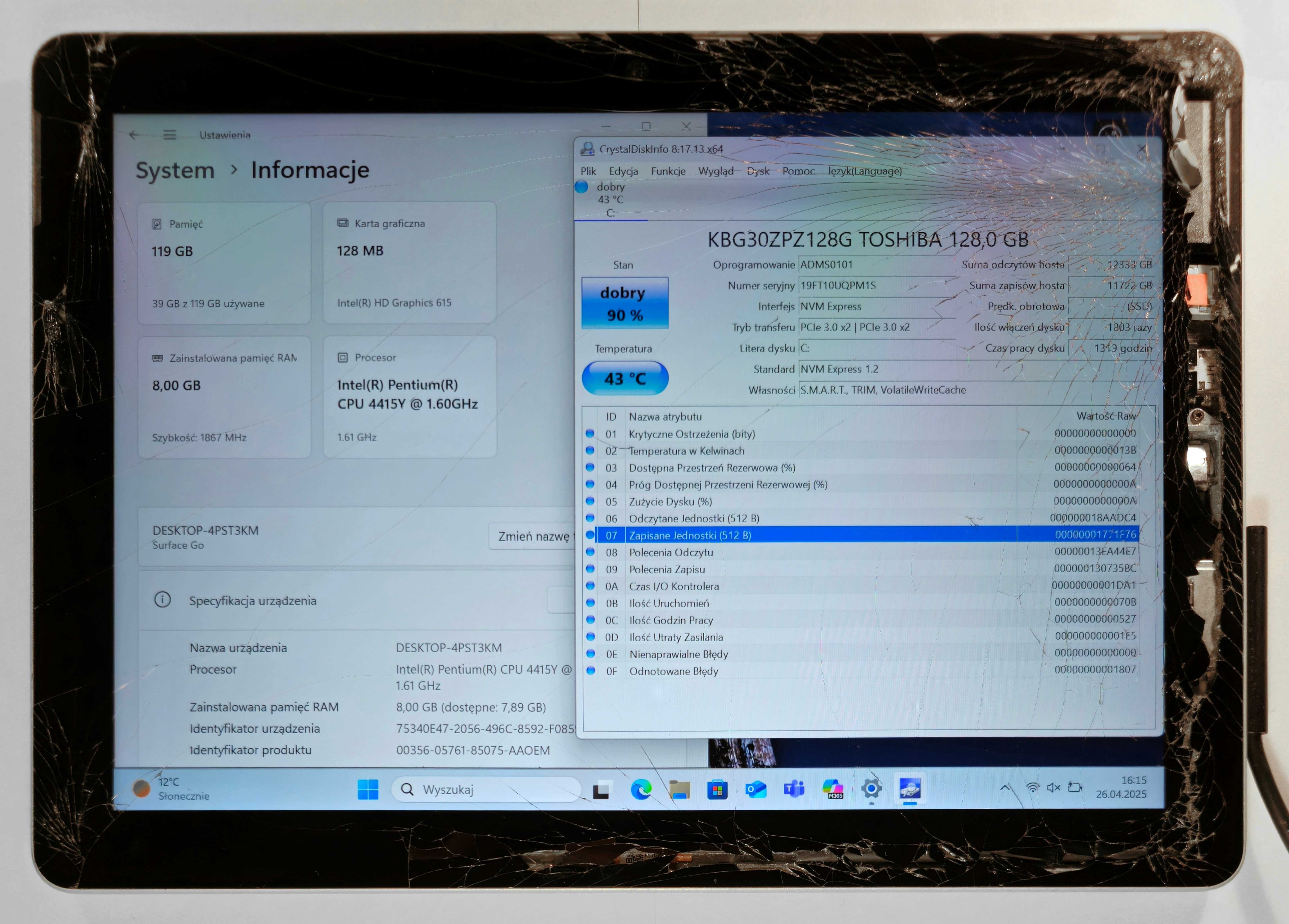MICROSOFT SURFACE GO 1824 Intel Pentium 8/128 Windows 11 WYSYŁKA OLX!