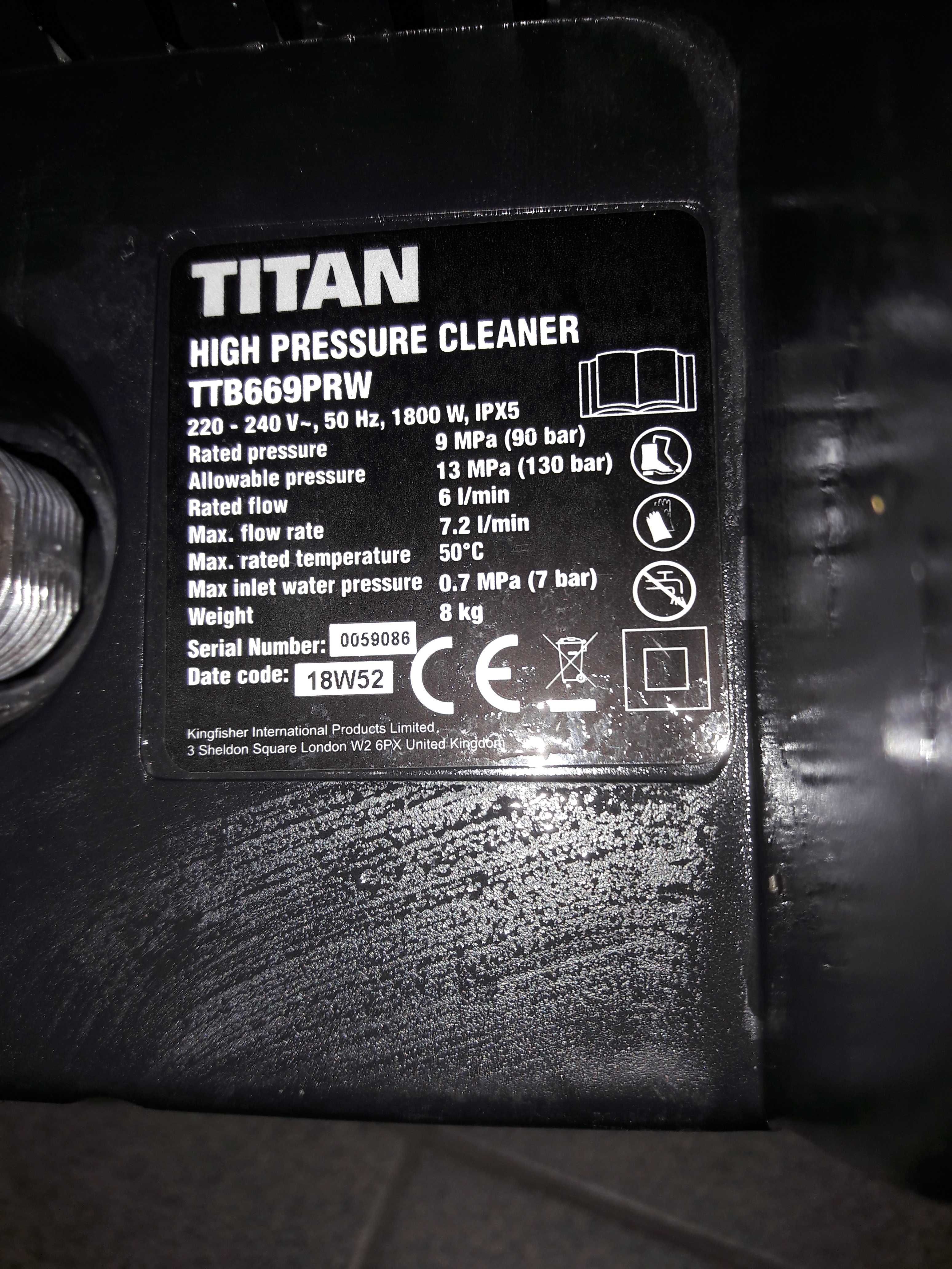 Myjka ciśnieniowa Titan TTB669PRW 1800 W 130 bar /możliwość na części/