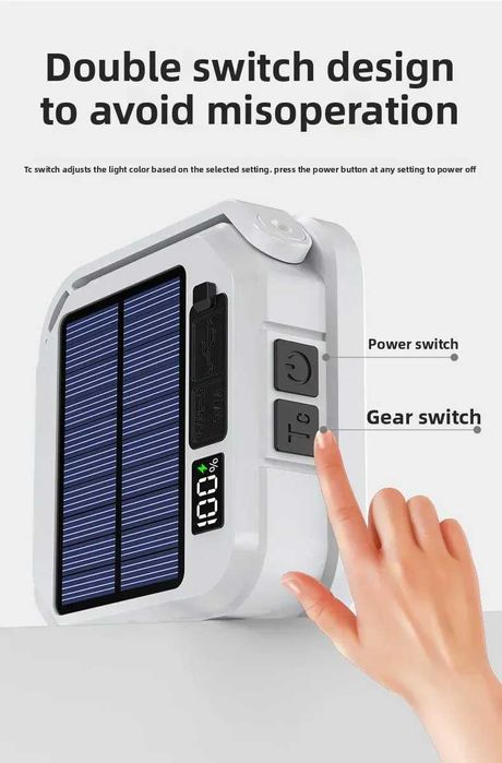 Акумуляторний LED ліхтар з сонячною панеллю, 3000 mAh