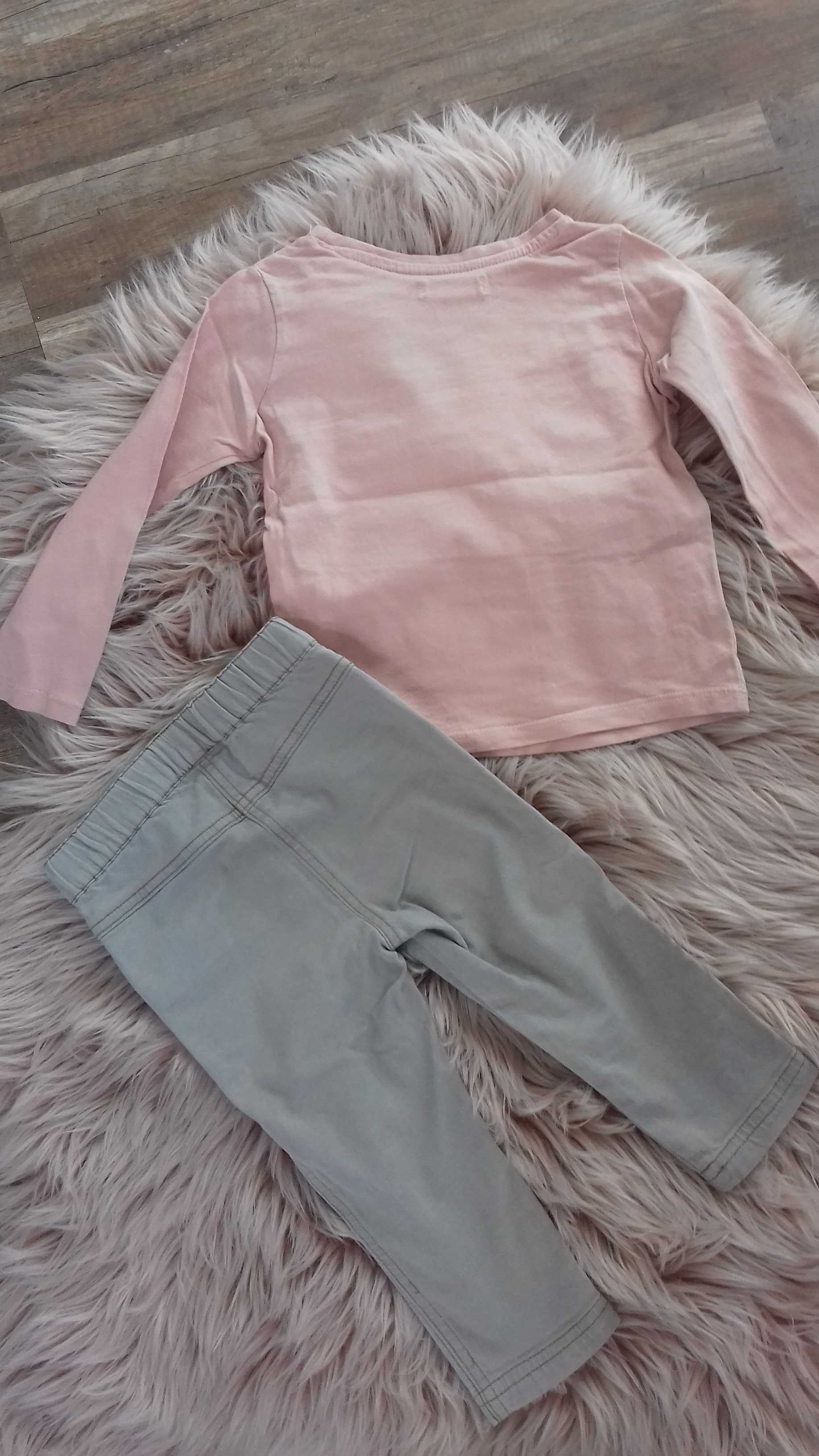 Bluzka bluzeczka sinsay 92 rożowa i spodnie szare dziewczynka komplet