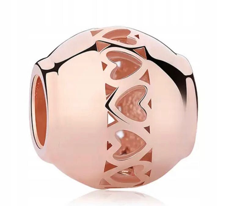 charms do pandora srebro s925 złote serce ażurowe rose gold beads