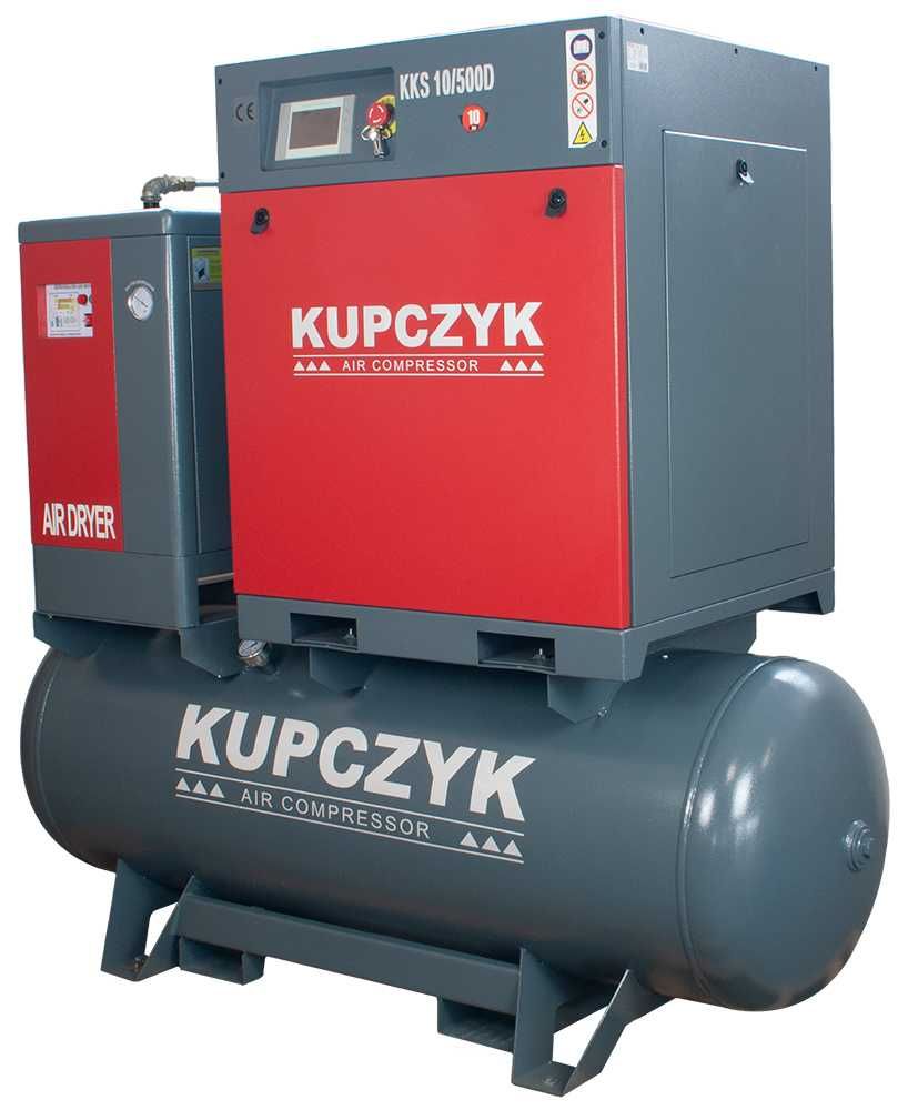 Kompresor Śrubowy 7,5KW 970L/min Zbiornik 500L Osuszacz Filtry Kupczyk