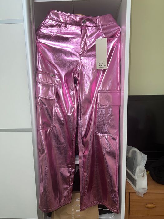 Штани на дівчинку перламутрові рожеві і срібні