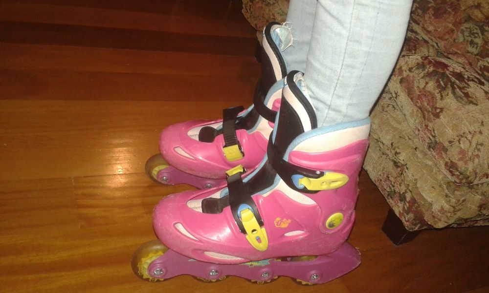 Patins em linha, nº 31+proteções cotovelos, joelhos e punhos