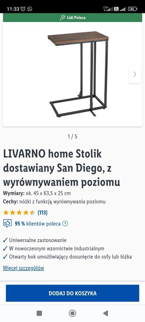 Livarno stolik dostawny nowy