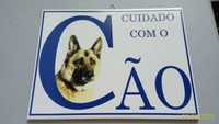 Azulejo Cuidado com o Cão Imagem Pastor Alemão Placa Aviso Sinalética