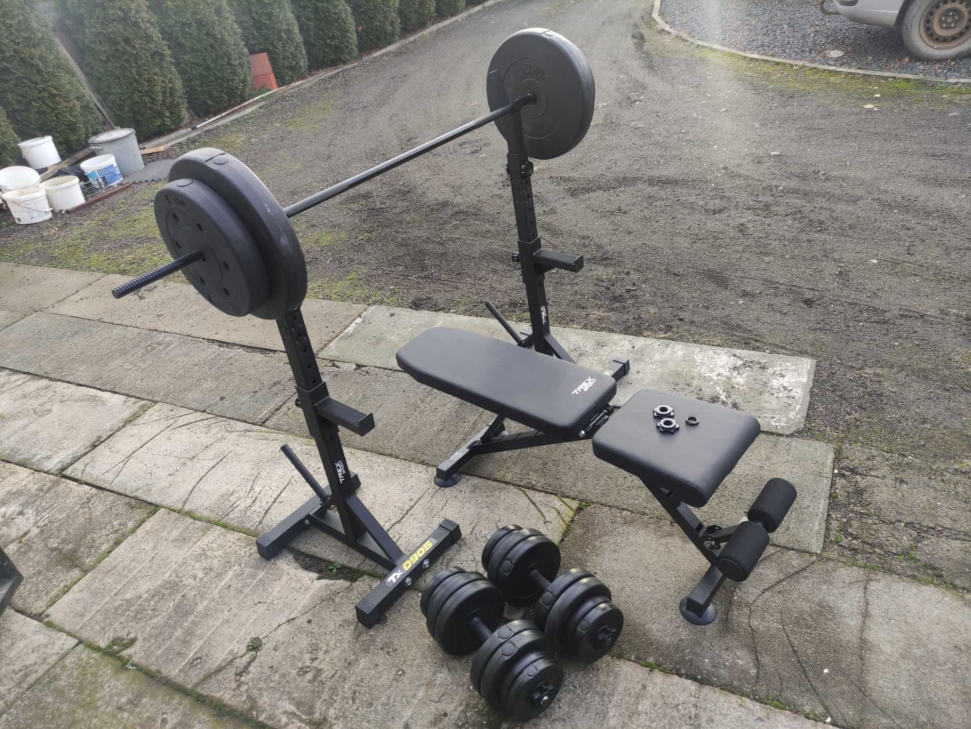 Ławka ławeczka stojaki z asekuracją gryf 97kg hantle obciążenie