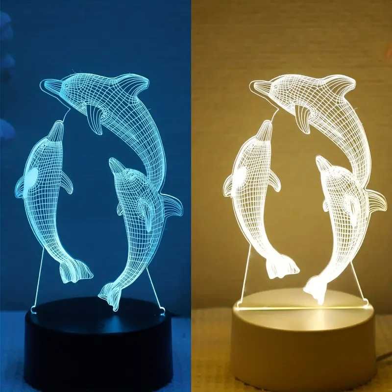 Lampka Nocna 3D | Lampka Nocna, Kolorowa | Delfin | Dekoracja Sypialni