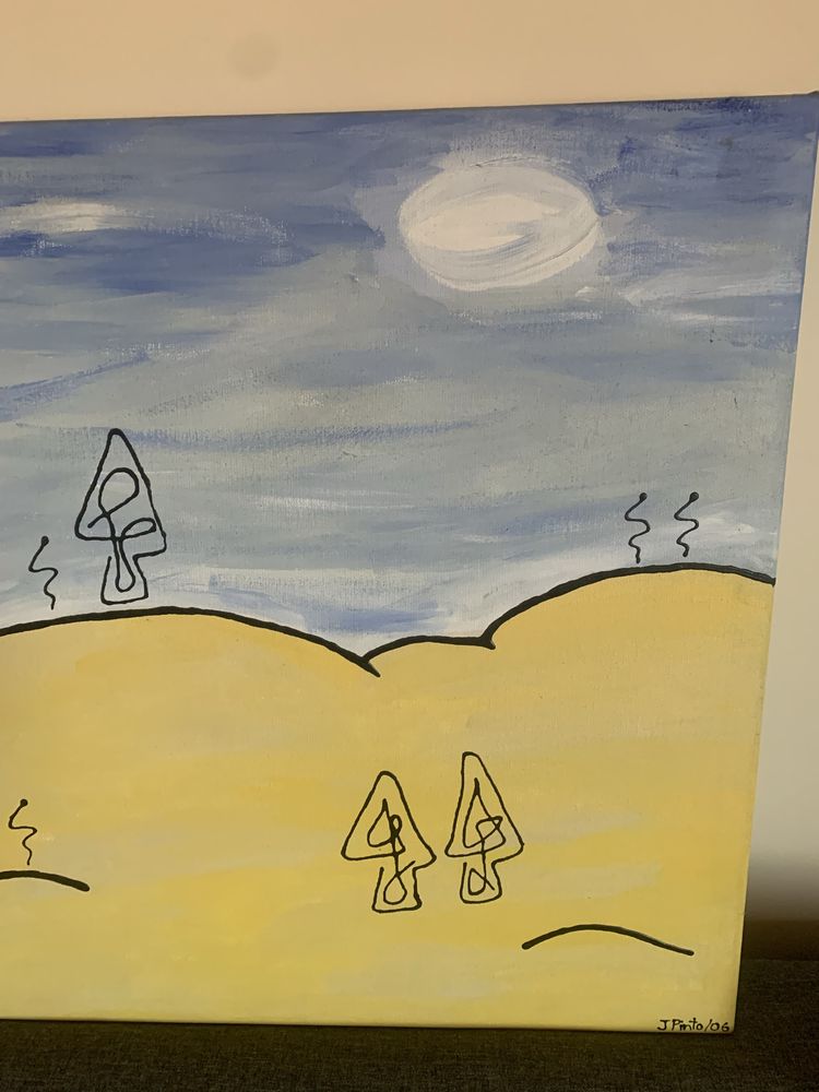 Quadro paisagem, cor azul e amarelo