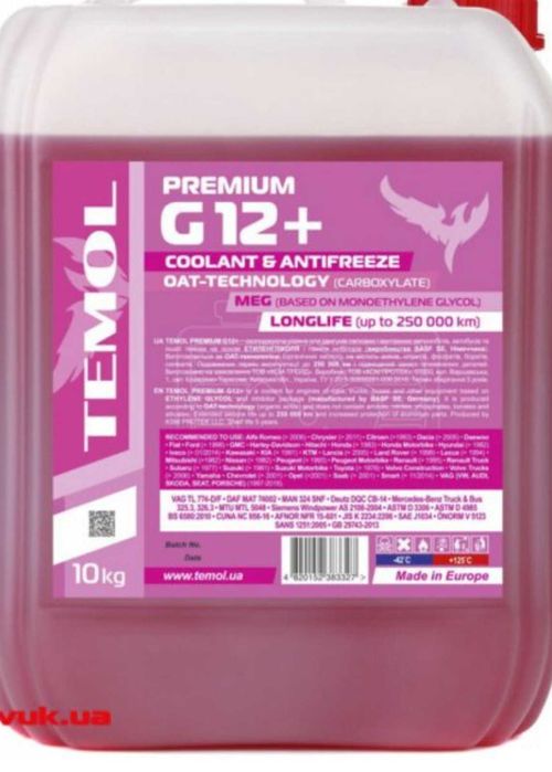Антифриз TEMOL PREMIUM G12+ рожевий 10 кг