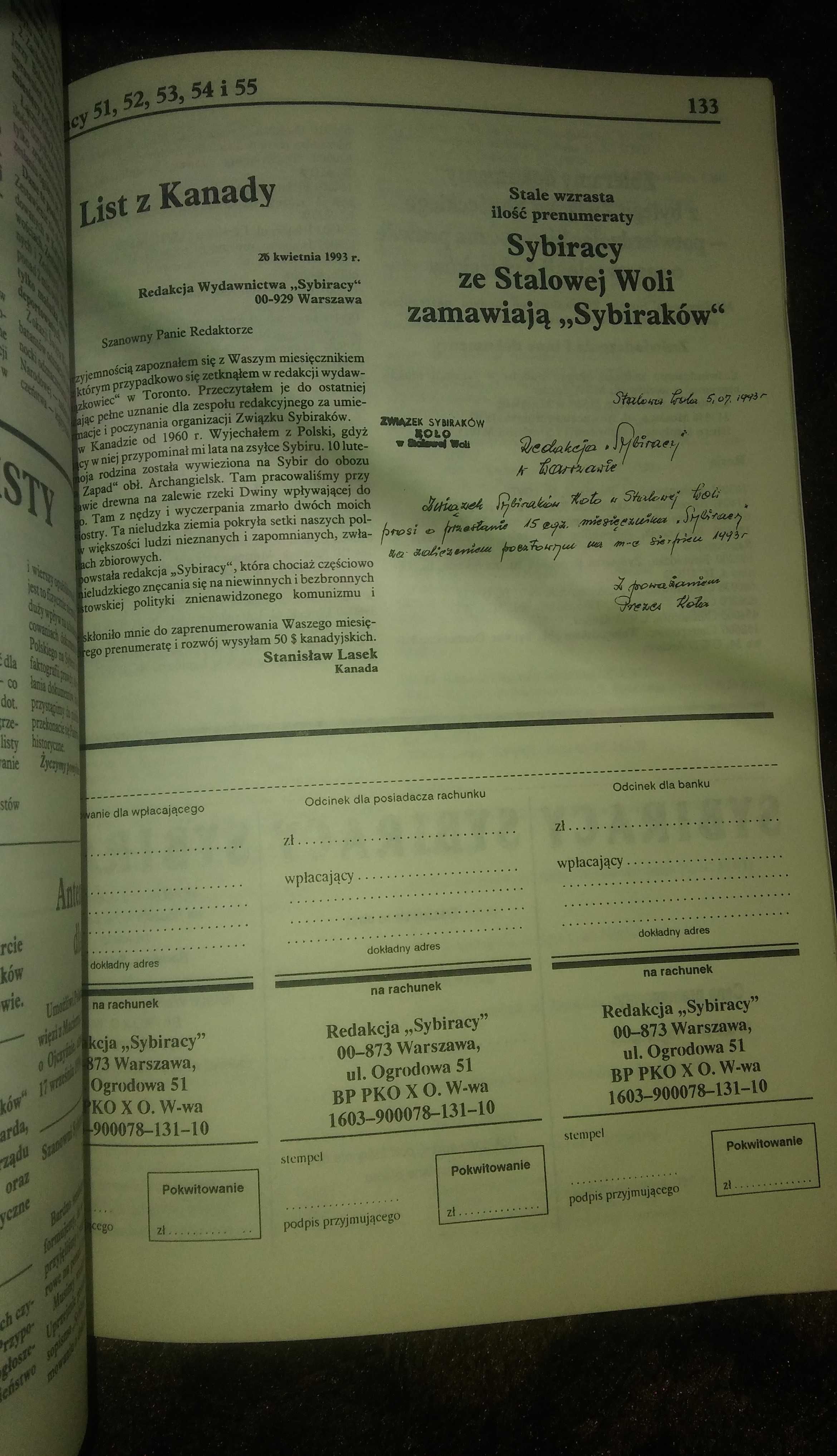 czasopismo, gazeta, zeszyt, SYBIRACY, nr 51, 52, 53, 54, 55, rok 1993