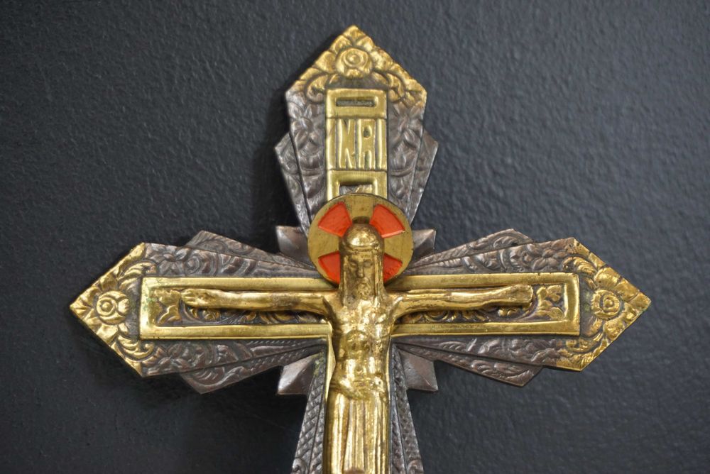 Stary krzyż wiszący pasyjka Pan Jezus mosiądz 22.5cm